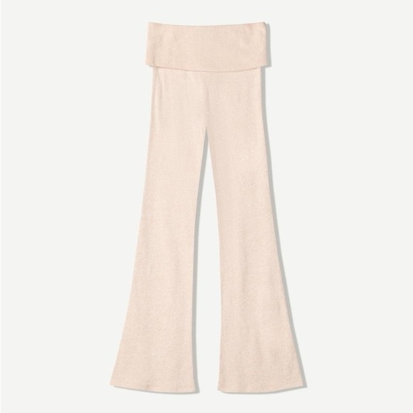 Zara NWOT beige cream ribbed fold over waist flare pants medium tall stretchy - Picture 1 of 11